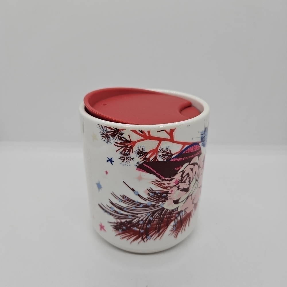 Starbucks 2023 Holiday Pink Rose double walled mug with lid 8 fl oz